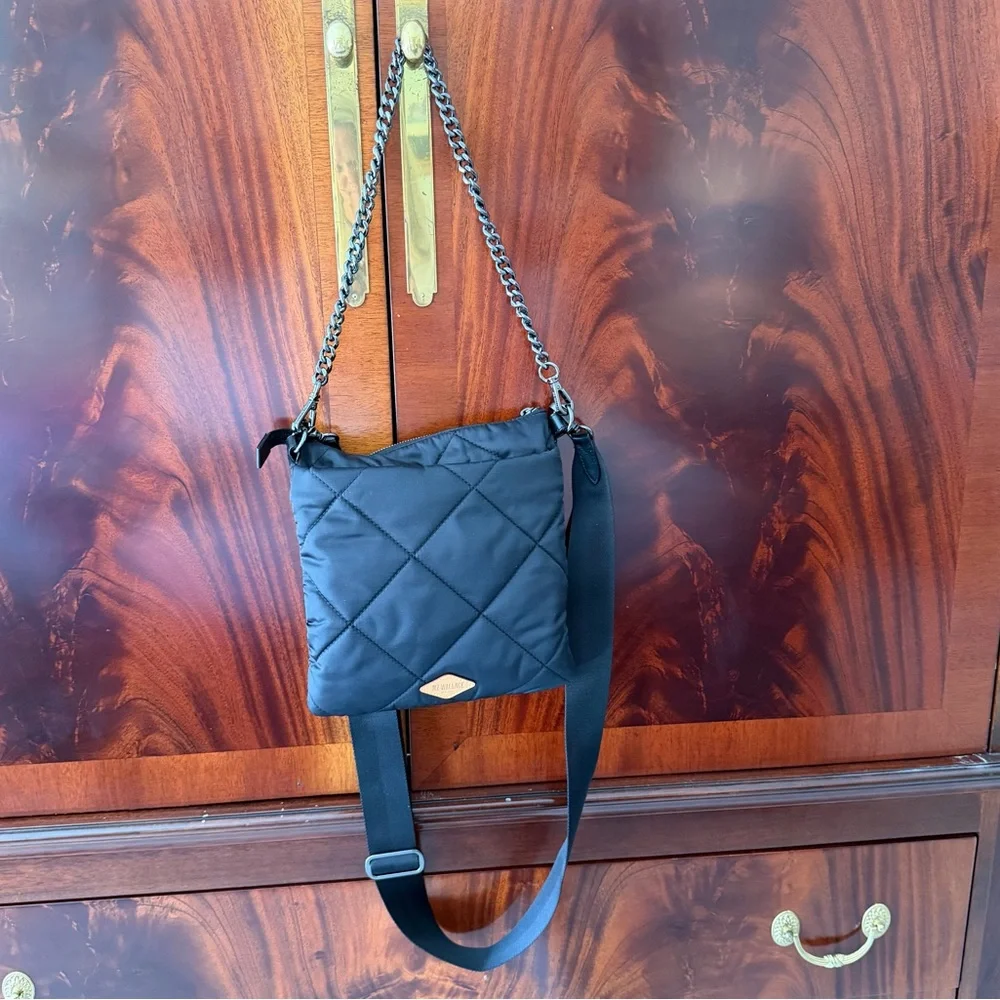 MZ Wallace Madison Flat Crossbody Black Quilted Nylon Bag
